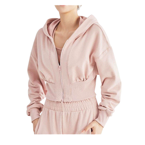 Sudadera con capucha corta de alta calidad para mujer, color verde claro, con cremallera, manga larga, hombros caídos, estilo casual. - Product Image 6