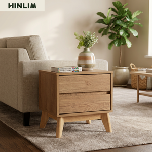 Elegant Rustic Wood Nightstand 2 Drawers Scandinavian Modern Bedroom Furniture <b>Storage</b> <b>Side</b> <b>Table</b> - Product Image 4