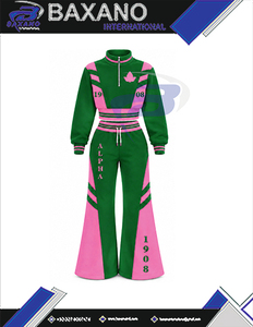 Alfa |   Kapa |   Conjunto Deportivo Casual para Mujer Alpha Sorority, Verde y Rosa, Manga Larga, Media Cremallera, con Cordón Ajustable, para Correr - Product Image 4