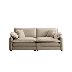 Warm and Cozy Tan Corduroy 2-Seater Living Room <b>Sofa</b> with 4 Upholstered Large Deep Seat <b>Pillows</b> for Home Entertainment - Product Image 4