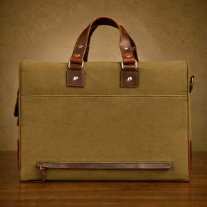 Sacoche pour ordinateur portable en toile classique, couleur verte, sac de bureau professionnel durable avec poignées en cuir et bandoulière - Product Image 4