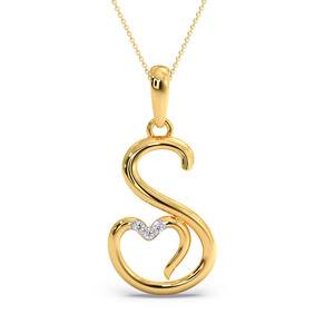 Collier avec pendentif en diamant en forme de lettre initiale S entrelacée en forme de cœur - Product Image 1