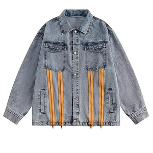 Veste en jean pour homme tendance, couleur grise, quatre poches sur le devant, col rabattu, fermeture à boutons pression, veste en denim pour garçons - Product Image 3