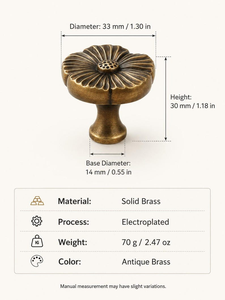 Pomo de Gabinete de Latón Antiguo con Diseño Floral, Tirador de Cajón Vintage con Flor, Manija de Mueble de Latón Sólido, Herraje Retro para Armario de Cocina - Product Image 4