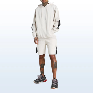 Custom <b>Men's</b> Athletic <b>Pullover</b> Color Block Acid Wash Hoodie Short Set Training Wear Custom Design Printed Tracksuit - Product Image 4