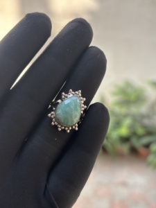 High Quality 925 Sterling Silver Handmade Bezel Setting 3A Quality Pave Amazonite Gemstone Classic <b>Cocktail</b> <b>Ring</b> Wedding Party - Product Image 3