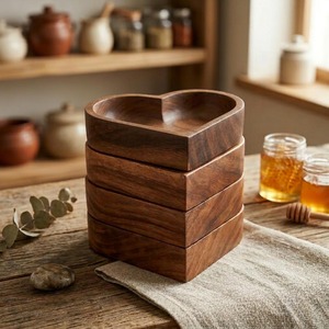 Plateau en bois en forme de fleur, parfait pour servir des salades, des fruits, des collations, élégant plateau en bois, idéal pour un panier-cadeau, fabriqué en Inde. - Product Image 2