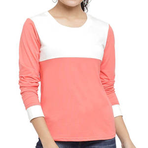 T-shirt à manches longues col rond jaune moutarde pour femme, 100% coton tricoté, coupe ample, couleur unie, décontracté, toutes saisons - Product Image 1