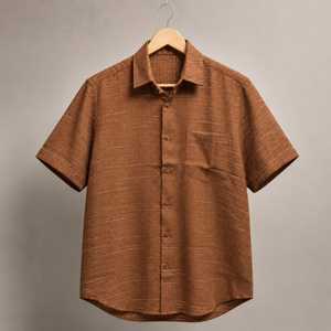 Chemise à manches courtes en lin et coton pour homme, style décontracté |   Chemise d'été unie coupe classique avec poche poitrine |   Vente en gros OEM/ODM XL - Product Image 1