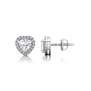 Boucles d'oreilles en or 14 carats certifiées IGI personnalisées avec un diamant de laboratoire taille cœur de 1 carat (6,5 mm) et 36 diamants d'accentuation, bijoux de luxe pour femmes - Product Image 2