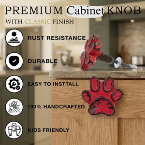 Red Distressed Cast Iron Paw Print Cabinet Knobs <b>Rustic</b> Furniture Handle for Kitchen <b>Wardrobe</b> Bedroom Novelty Shape Durable - Product Image 2