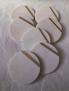 Modern Round <b>Marble</b> <b>Coasters</b> With Brown Lines Non-Slip Mats 300mm Diameter Stone Table Pads - Product Image 6