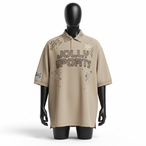 Premium 220 GSM Interlock Cotton Blend Polo <b>Shirt</b> Sand Beige Custom Print Heat Transfer Logo <b>Sequin</b> Work moisture wicking - Product Image 1