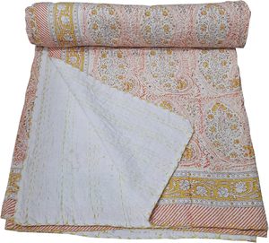 Silkgram Traditional Indian Cotton <b>Quilt</b> Floral Pattern Hand Wash Folded Classic Eco-Friendly 300tc All-Season Home Decor <b>Throw</b> - Product Image 3