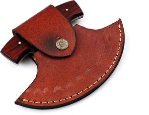 Cuchillo Ulu de Acero de Damasco Hecho a Mano Personalizado con Funda de Cuero, Mango de Madera Roja, Cortador de Pizza, Hoja Forjada, Cuchillos Ambidiestros - Product Image 5