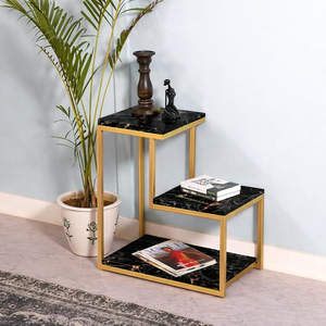 Durable 3-Tier Coffee <b>Table</b> Modern Design Movable Eco-Friendly <b>Storage</b> Shelf Sturdy Iron Frame Wood Top Ladder-Shaped <b>Table</b> - Product Image 6