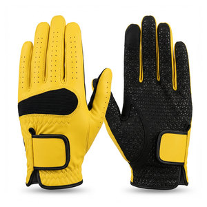 Gants de golf en cuir véritable jaune et noir, unisexes, antidérapants, respirants, avec sangle de poignet réglable et fermeture auto-agrippante - Product Image 1