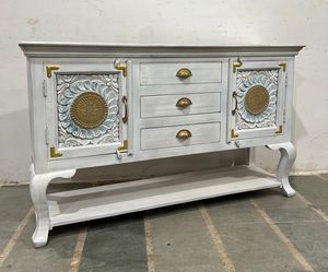 Aparador de Madera Maciza Tallada Blanca para Sala de Estar, Estilo Moderno, Ecológico, Duradero y de Alta Calidad, al por Mayor, Estilo Indio Real - Product Image 2