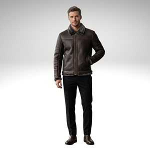 <b>Men</b>’s Espresso Brown Color <b>Shearling</b> Leather <b>Jacket</b> Genuine Sheepskin Winter Coat - Product Image 1