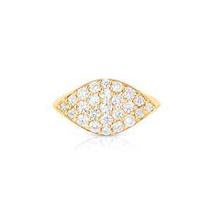 14K Solid Gold Round Lab Grown Diamond Pinky Ring Pave Set Marquise Shape Cluster Statement Signet Bands Factory Price Wholesale - Product Image 1