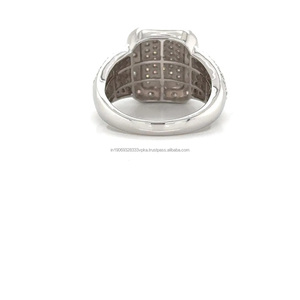 Women's 925 <b>Silver</b> Moissanite Cocktail <b>Ring</b> Round Brilliant Cut Pave Setting Geometric Luxury <b>Statement</b> <b>Ring</b> - Product Image 4