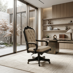 Chaise de <span class=keywords><strong>bureau</strong></span> de direction néo-classique à dossier haut en bois massif, chaise de <span class=keywords><strong>bureau</strong></span> pivotante en <span class=keywords><strong>cuir</strong></span> sur mesure, certification d'ingénierie FF&E - Product Image 3