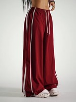Pantalones Deportivos de Verano para Mujer, Cintura Media, Frente Plano, Corte Holgado Informal, con Cordón, Pierna Ancha, 100% Algodón, Bordado 3D, 340g