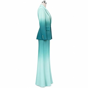 Women Gradient Color High Quality <b>Suit</b> Set Full Length Pants Turn-down Collar Breathable Elegant Design Regular Fit Spring Wear - Product Image 2