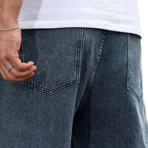 Jean en denim délavé bleu vintage pour homme, coupe ample, jambe large, décontracté, 100 % coton, séchage rapide, respirant, taille mi-haute, usage quotidien - Product Image 4