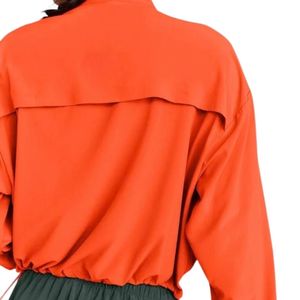 Orange <b>Women's</b> Polyester Windbreaker <b>Jacket</b> Custom Logo Letter Print Full Zip High Neck <b>Lightweight</b> Streetwear OEM Apparel - Product Image 3