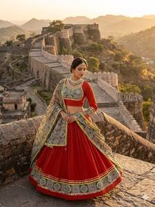 Conjunto Tradicional de Lehenga Choli para Mujer, Bordado a Mano, de Algodón, Largo hasta el Suelo, Traje de Boda Estilo India Pakistán - Product Image 4