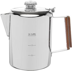 <span class=keywords><strong>Caffettiera</strong></span> Percolatore dal Design Moderno in Acciaio Inossidabile con Manico in Legno - Product Image 1