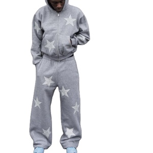 100% Cotton Street Hip Hop Style <b>Men</b> Loose Zipper up Tracksuit For <b>Men</b> Wholesale Price Spring Autumn Casual Hoodie & Pants Set - Product Image 1