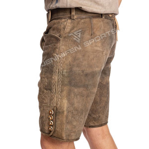 Shorts en cuir de chèvre brodés de style ancien, grande taille, aspect vieilli, faits à la main, pour hommes, style bavarois - Product Image 5