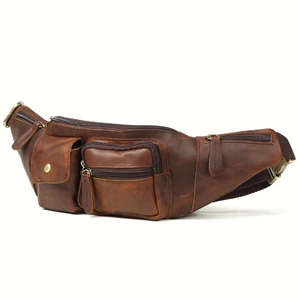 Premium Quality Unisex Genuine Leather Waist Bag Unisex Vintage Style Zipper Closure Multi Pocket Daily Use Fanny Pack - Product Image 3