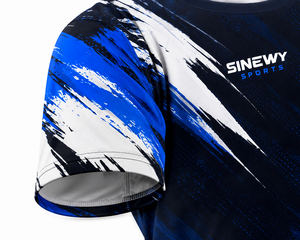 เสื้อยืดกีฬาแขนสั้นผู้ชาย SINEWY พิมพ์ลายตัวอักษร แห้งเร็ว คอกลม ทรงโอเวอร์ไซส์ ผ้าฝ้าย 100% พิมพ์ลายฟล็อค ระบายอากาศได้ดี สีฟ้า - Product Image 4