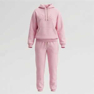 <b>Women's</b> Pink Fleece Hoodie and <b>Jogger</b> Set Casual Loose Fit Solid Color Two Piece Sweatshirt <b>Outfit</b> All Seasons Wear - Product Image 1