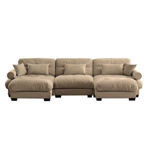 Divano Modulare a U Moderno a 3 Posti con Due Pouf Mobili, Cuscini Lombari e Cuscini Decorativi per Soggiorno - Product Image 5