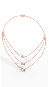 Collar de Diamantes Cultivados en Laboratorio con Corte Esmeralda y Pera de Triple Capa en Oro Blanco, Amarillo o Rosa de 14K - Product Image 4