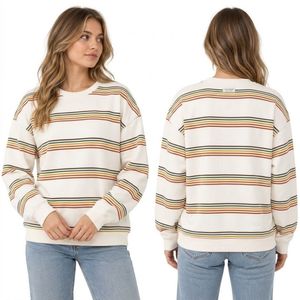 Sudaderas de Mujer con Paneles en Contraste de Tela Cómoda, Color Azul Marino y Blanco, Cuello de Felpa de Algodón Cepillado, Manga Caída - Product Image 4