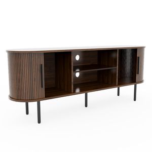 Mobile TV Moderno in Truciolato di Noce Goffrato con Piano Ovale 147x35,58 cm e Ante Scorrevoli a Griglia - Centro Intrattenimento - Product Image 5