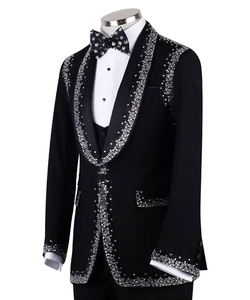 Chaqueta de esmoquin negra para hombre con cristales – Blazer de diseñador con solapa tipo chal y pedrería para bodas y fiestas - Product Image 2