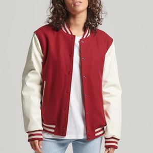 High Demanded Women's Red Breathable <b>Plain</b> Dyed <b>Varsity</b> Bomber <b>Jacket</b> for Women - Product Image 1