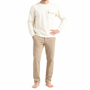 Sudadera de Cuello Redondo Color Crema, Corte Regular, Color Sólido, Tejido de Algodón, Informal, para Otoño - Product Image 4
