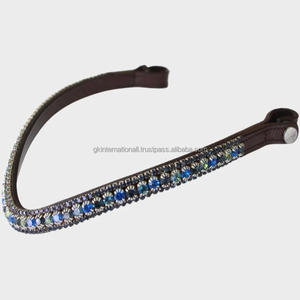 Fronture de cheval en cuir italien décorée de cristaux bleus, noirs et transparents sur trois rangées, taille full cob oversize. - Product Image 4