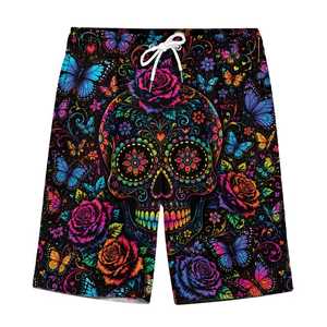 Pantalones cortos con estampado de calaveras y mariposas coloridos para hombre, de secado rápido, con cordón en la cintura, ropa de baño informal - Product Image 6
