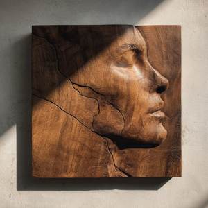 Sculpture en bois artisanale faite à la main, figurine de visage, design rustique, décoration de table pour la maison ou le bureau - Product Image 3