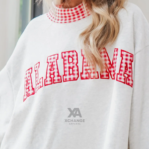 Sudadera de Cuello Redondo 100% Algodón para Mujer, Mezcla de Algodón, Tejido de Punto, Corte Regular, Detalles en Guingán Rojo, para Otoño - Product Image 2