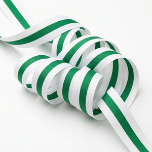 นีลคามัล อินดัสทรีส์ ขายส่งริบบิ้นโกรเกรนสีขาวลายเขียว ริบบิ้นลายเส้นตรงกลาง สำหรับตกแต่งบรรจุภัณฑ์ ประดับเหรียญ และของตกแต่ง - Product Image 1