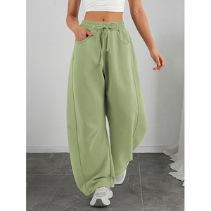 Pantalon de survêtement à ourlet ouvert pour femme, taille basse, cordon de serrage, poche plaquée avant, en molleton, coupe large, décontracté et ample - Product Image 2